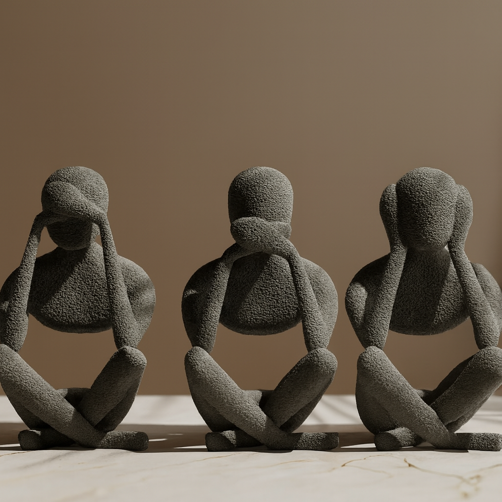 Escultura basada en los 3 monos sabios impreso en 3D